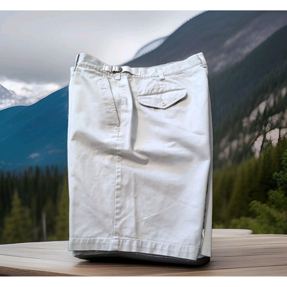 EDDIE BAUER CHINO SHORTS OUTDOOR ADJUSTABLE WAIST STRAPS KHAKI MENS SIZE 38 GUC